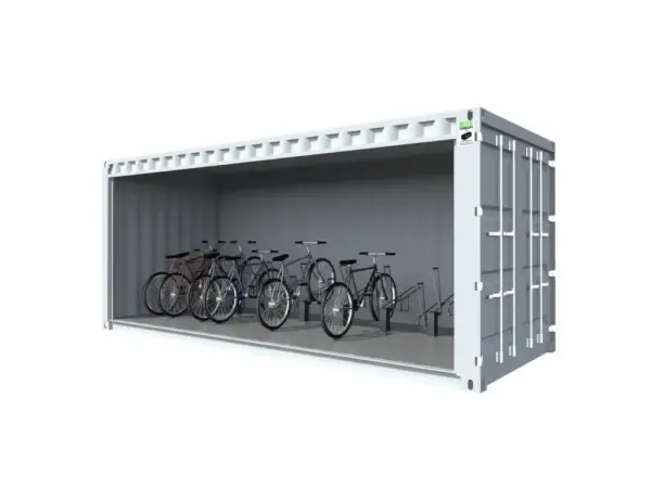 20 Fuß langer, halb überdachter Fahrradunterstand aus Container mit 16 Stellplätzen – Image 2